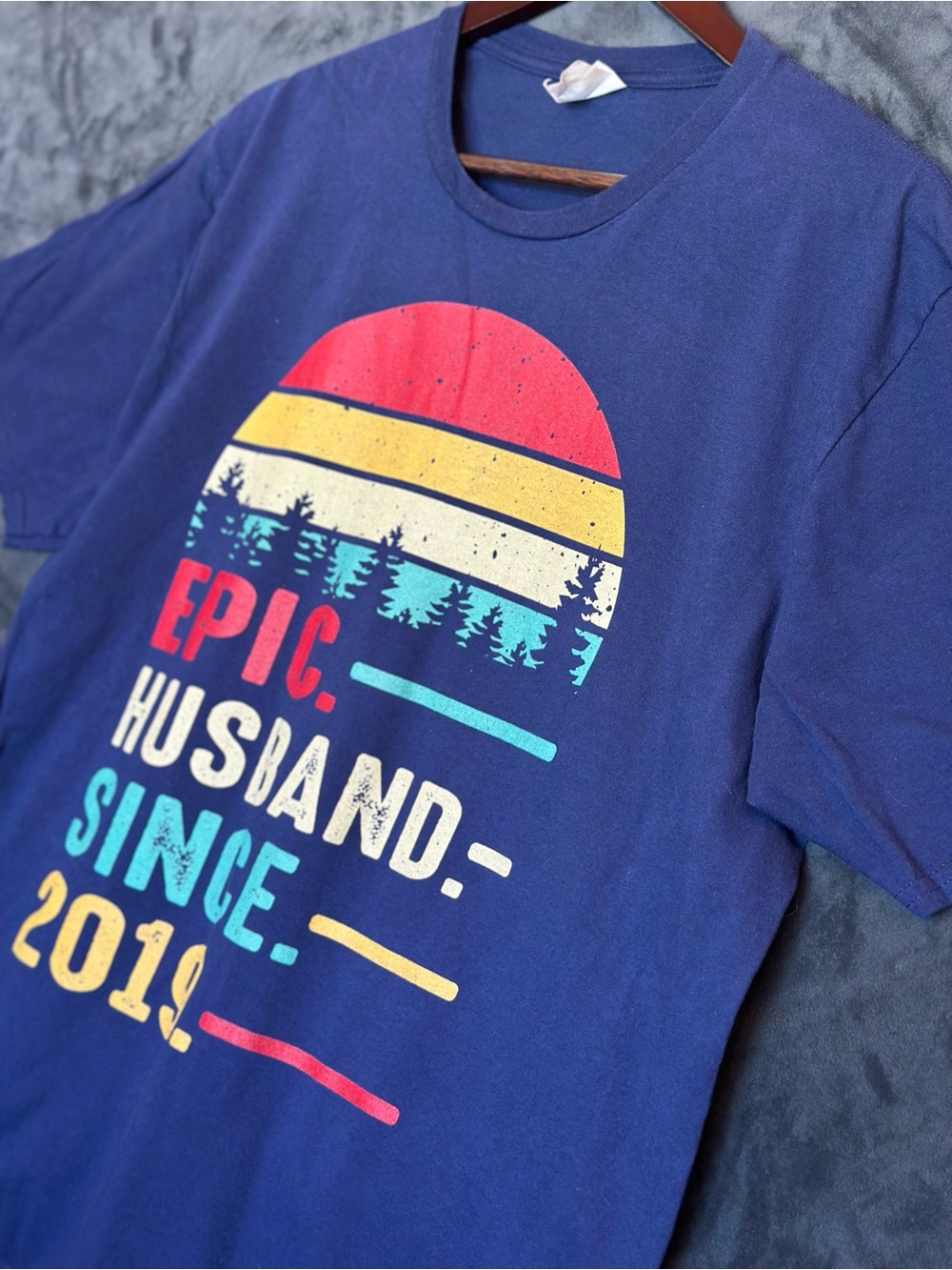 Port and Company Navy Tee with Multicolor 'Epic Husband Since 2019' Graphic